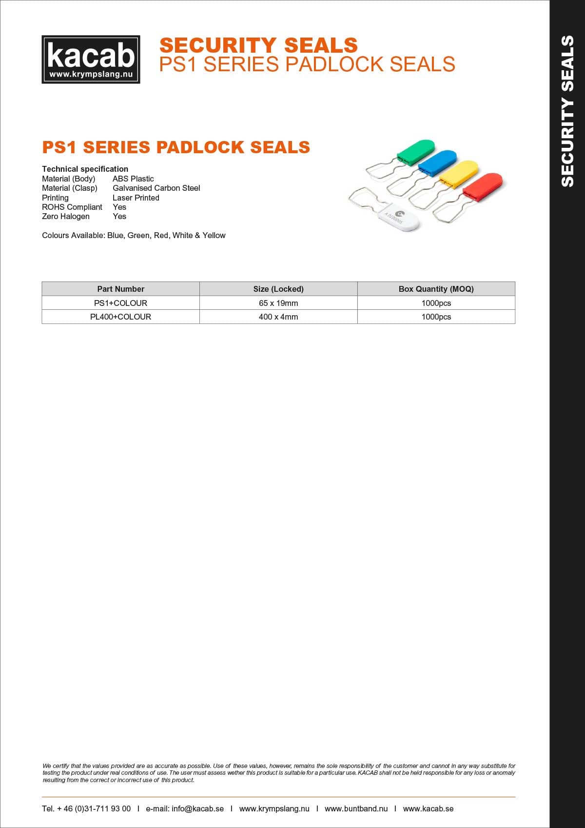 PS1 Series Padlock Seals