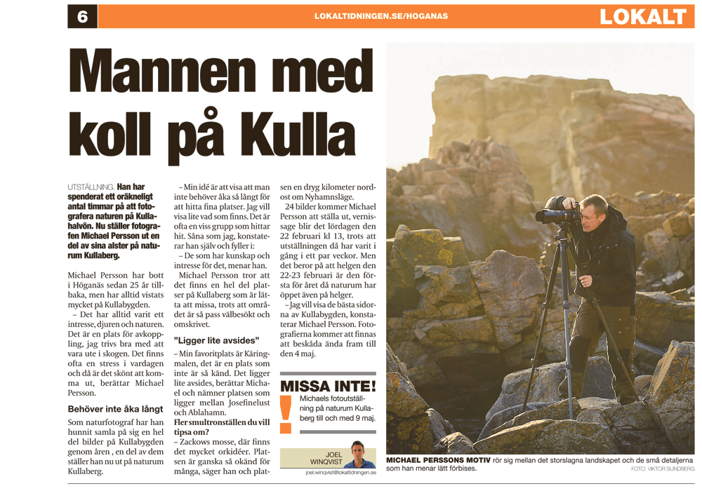 Artikel om Kullafotografen fotograf Höganäs i Lokaltidningen Höganäs