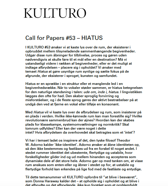 Call for papers #53 – HIATUS