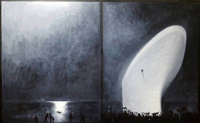 Mario Lischewsky, Ankunft, 2015, Öl auf Leinwand, 100 x 130 cm. Photo courtesy the artist
