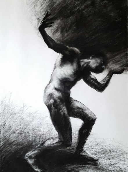 Mario Lischewsky, Atlas, Pastellkreide auf Papier, 100 x 70 cm