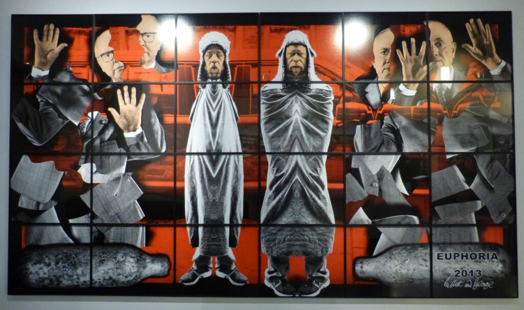 Gilbert & George, Euphoria, 2013, aus der Serie "Scapegoating Pictures", Ausstellungsansicht St. Matthäus-Kirche Berlin, 2017. Foto © Urszula Usakowska-Wolff