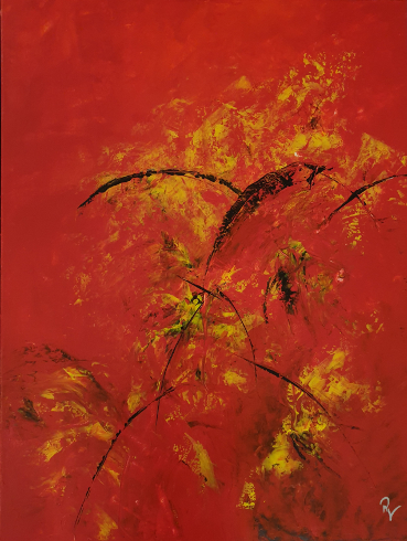 Rot (Acryl auf Leinwand im Schattenfugenrahmen) ist ein Bild von Renate Volkland zur aktuellen online-Ausstellung der Künstlergruppe Kunst & Bündig.