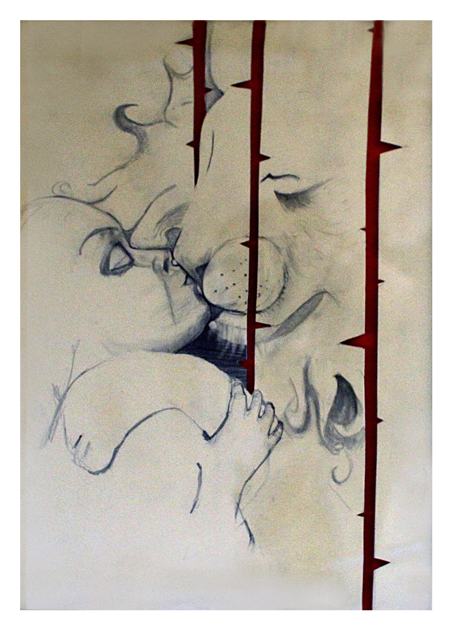 Buren/buren, blyerts, collage, 29 x32 cm