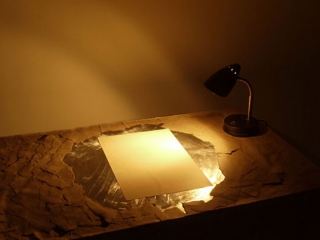 Confessions Undone An art installation of a diary page with text that dissappears when you get close