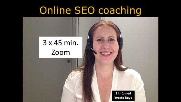 SEO konsulent Yvette Boye mens hun holder online SEO coaching og tekst med 3 ganger 45 min. Zoom.