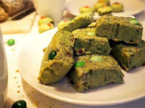 grinch recept: matcha chocolade fudge