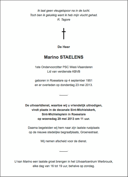 overlijdensbericht marino staelens