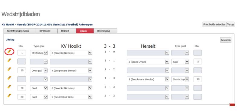 doelpunten digitaal wedstrijdblad