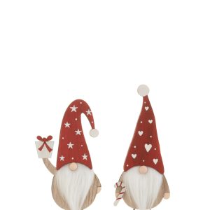 Père Noel Sur Pied Bonnet Coeur/Etoile Bois Rouge/Blanc Small