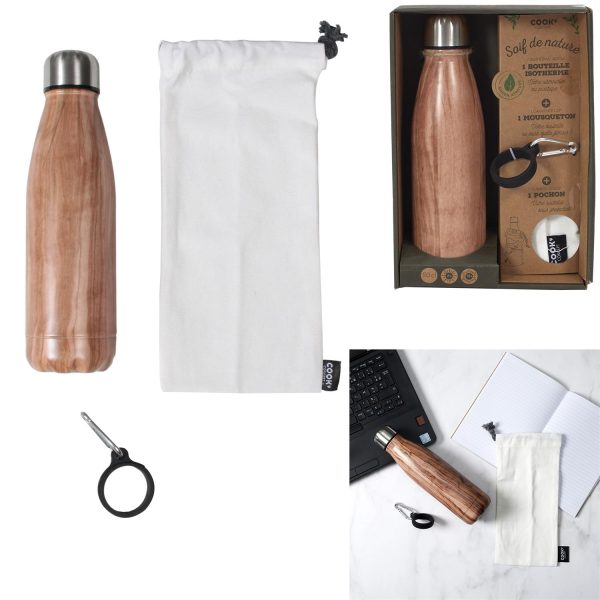COFFRET BOUTEILLE ISOTHERME EFFET BOIS 50CL