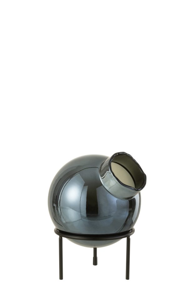 Vase Boule Verre/Métal Bleu/Noir Small – Image 2