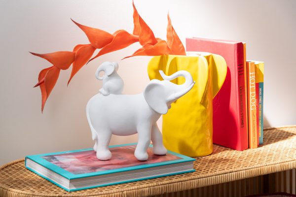 Eléphant Portant Bebe Polyresine Blanc