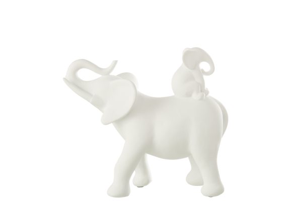 Eléphant Portant Bebe Polyresine Blanc – Image 2