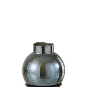 Vase Boule Verre/Métal Bleu/Noir Small