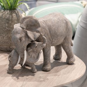 Eléphant Calin Résine Gris