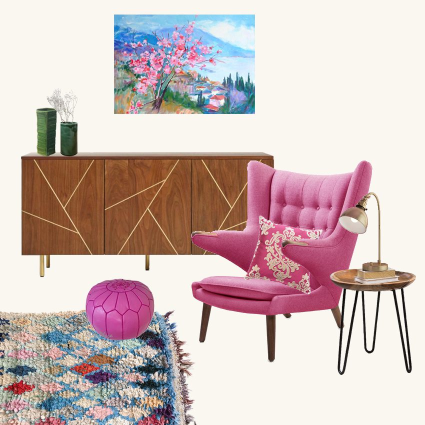 Inspiration room Fuchsia as a dominant color in this eclectic room