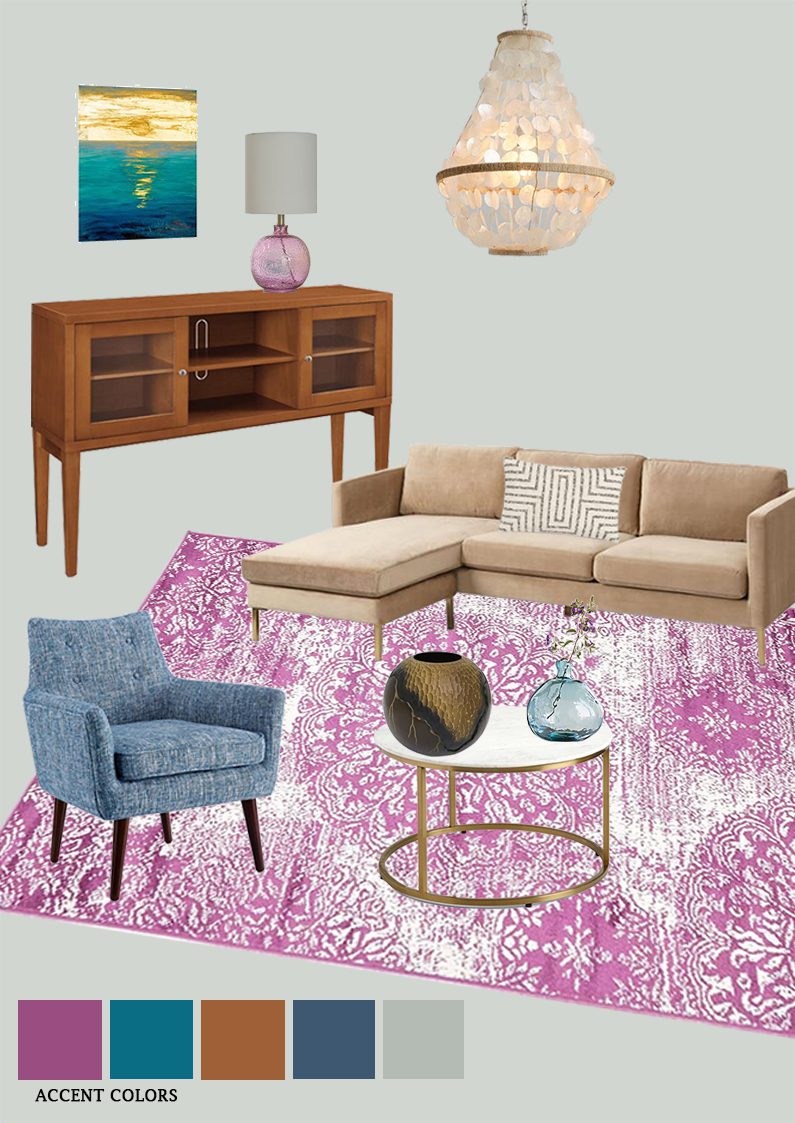 Room inspiration An eclectic living room with pink and blue color accents 01