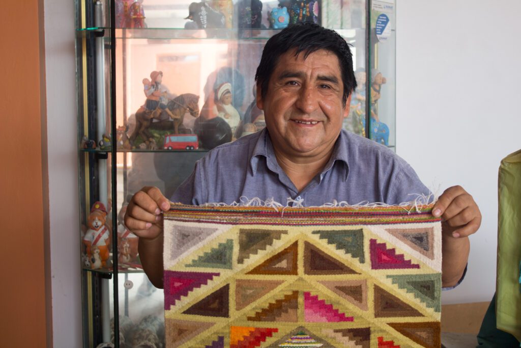 Ayacucho tapestries and visiting Artisan Emilio Fernández Quispe