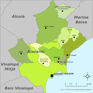 Mapa de la comarca de l'Alacantí