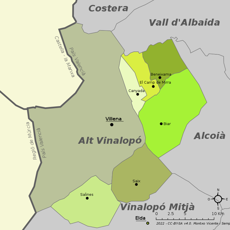 Mapa de la comarca de l'Alt Vinalopó