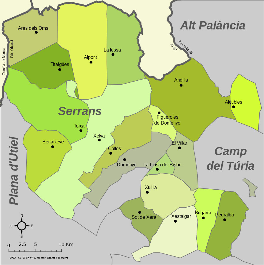 Mapa de la comarca Els Serrans