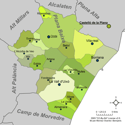 Mapa de la comarca de la Plana Baixa