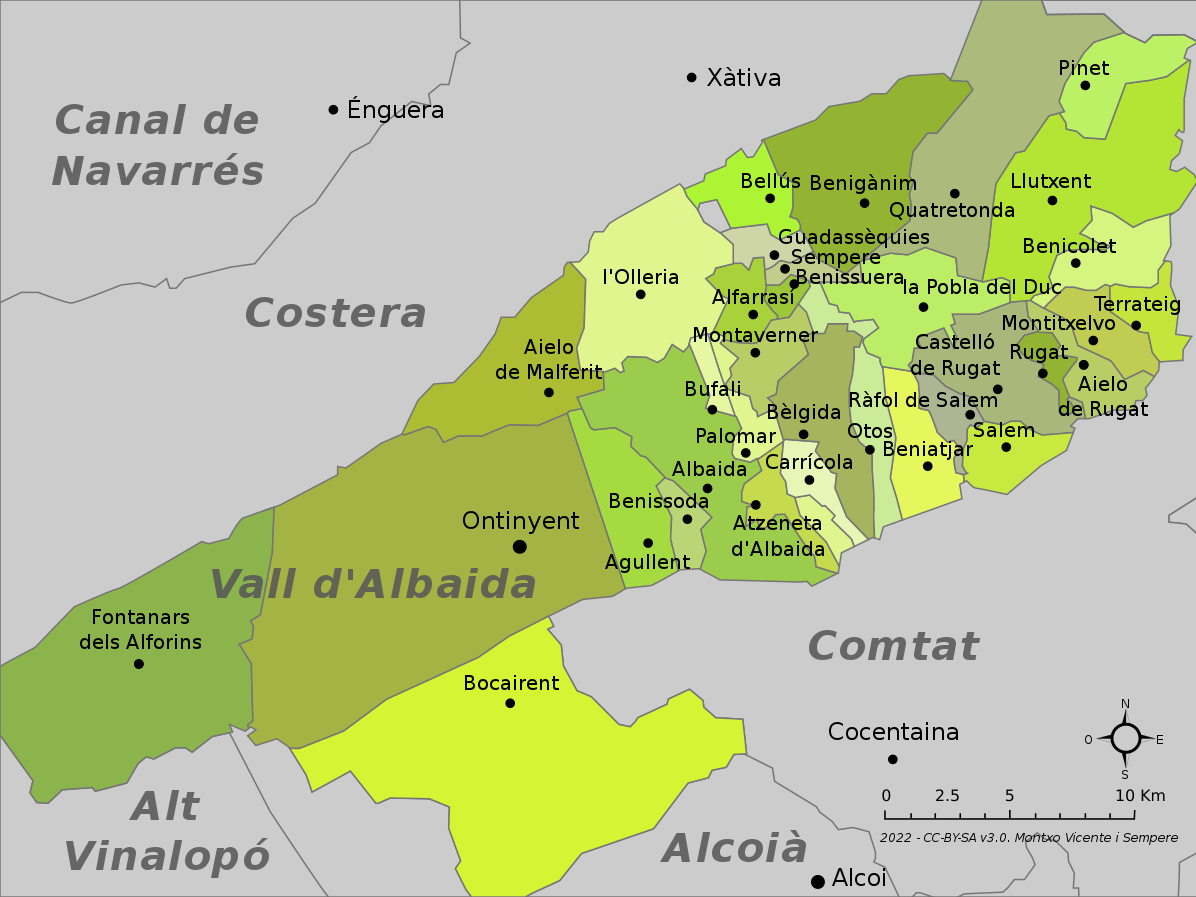 Mapa de la comarca La Vall d'Albaida.