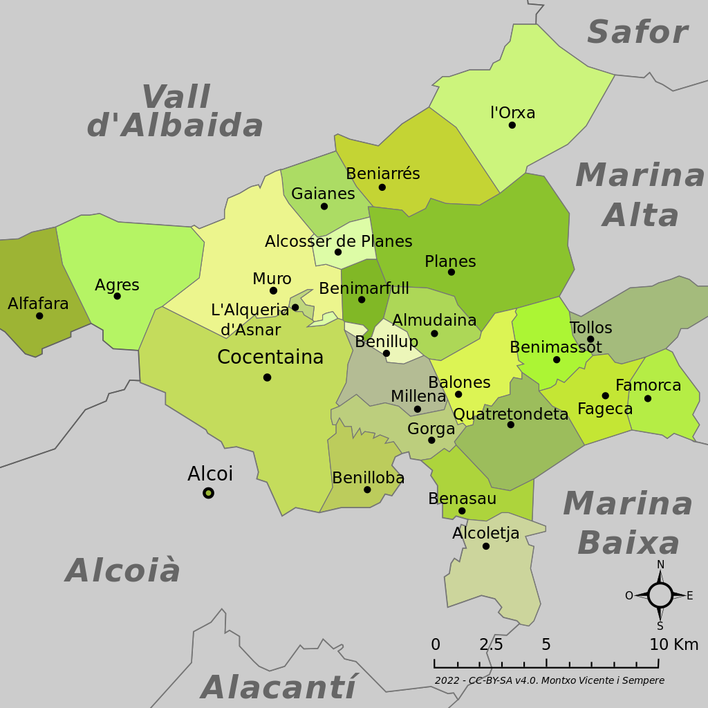 Mapa de la comarca del Comtat