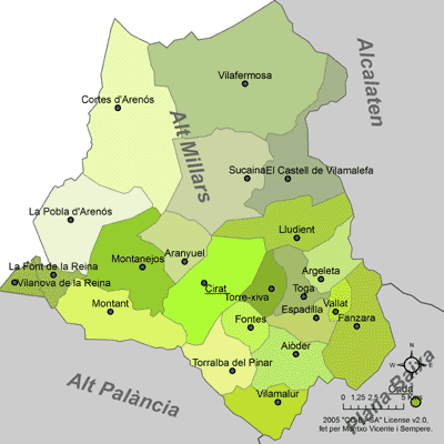 Mapa de la comarca de l'Alt Millars