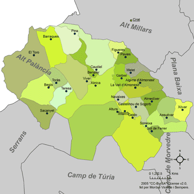 Mapa de la comarca de l'Alt Palància