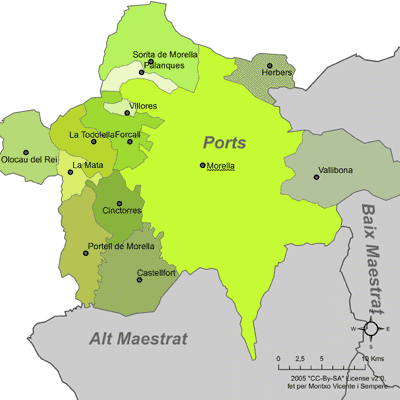 Mapa de la comarca dels Ports al nord valencià