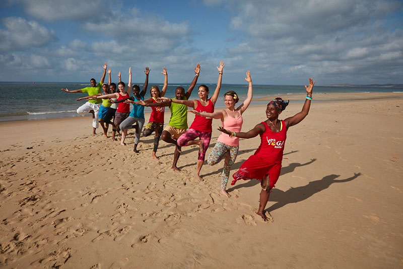 A yoga session on the beach