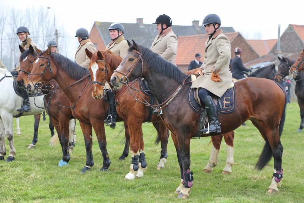 de ruiters van Equus, vlak voor hun vertrek door de kouters van ons dorp