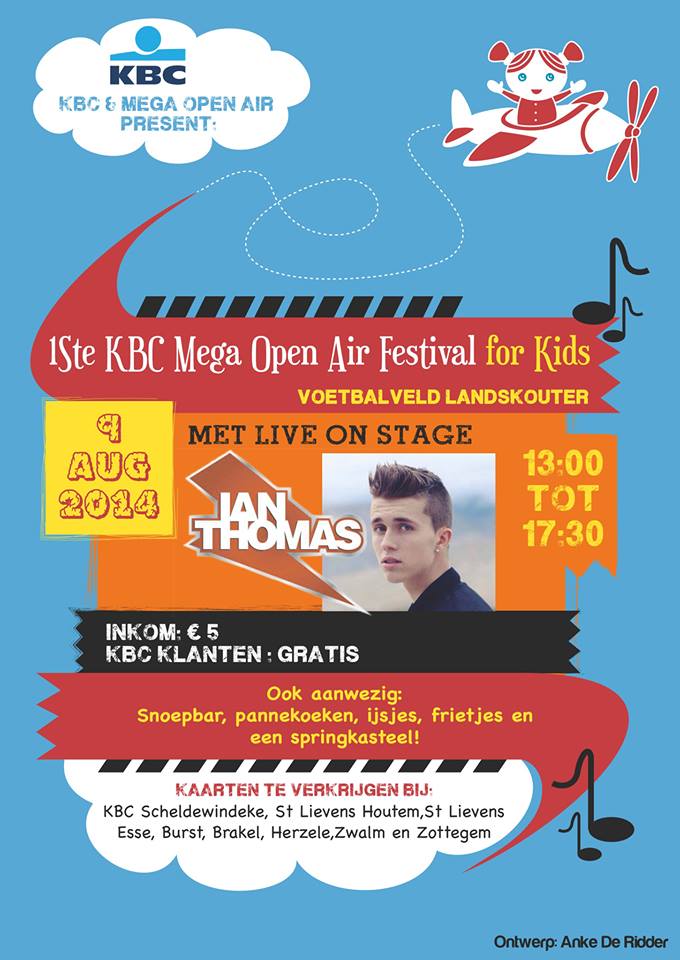 de affiche van het eerste KBC Mega Open Air Festival voor Kids, ontworpen door Anke De Ridder