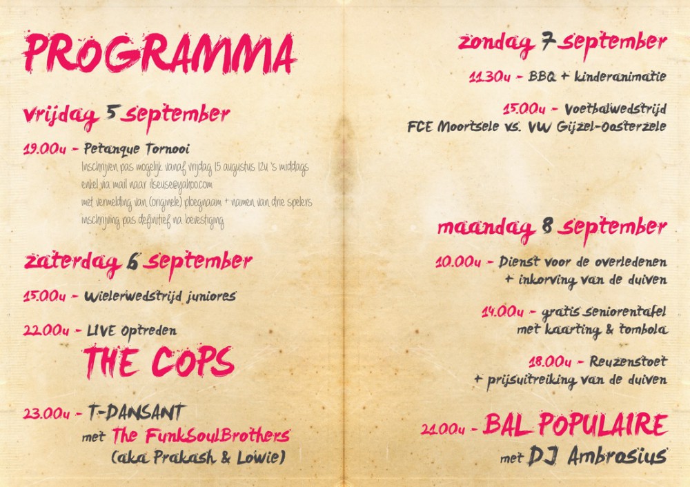 het programma van Moortsele Kermis anno 2014