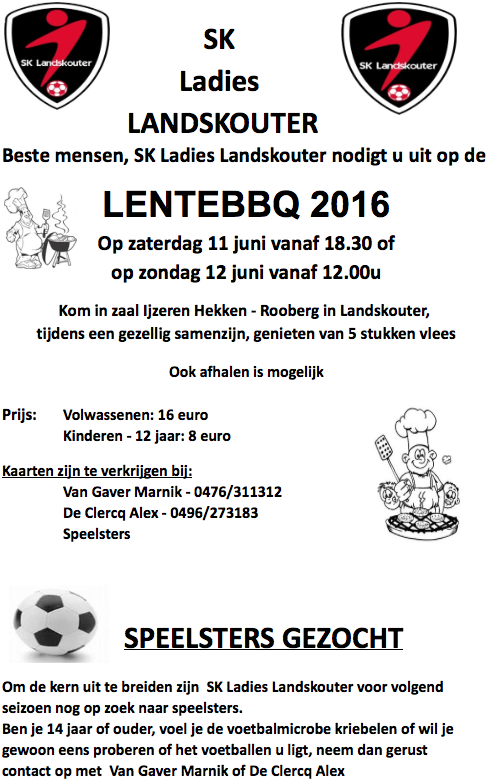 Lentebarbecue SK Ladies Landskouter in het weekend van 11 en 12 juni 