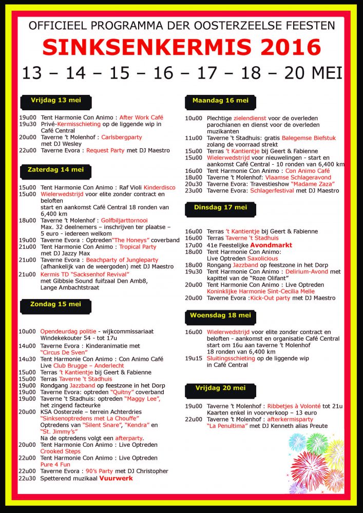 Het volledig programma van de Sinksenkermis in Oosterzele 2016