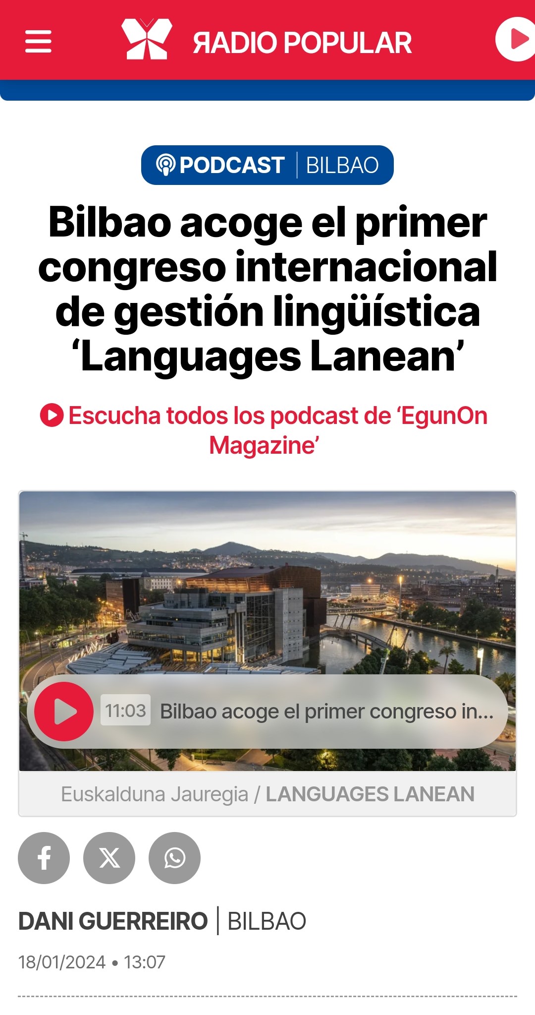 Media coverage of Languages Lanean conference in Bilbao, featuring Guro Sanden