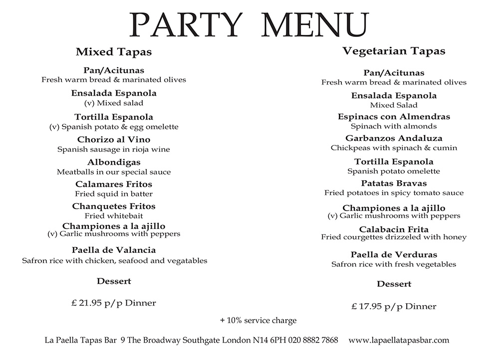 tapas party menu