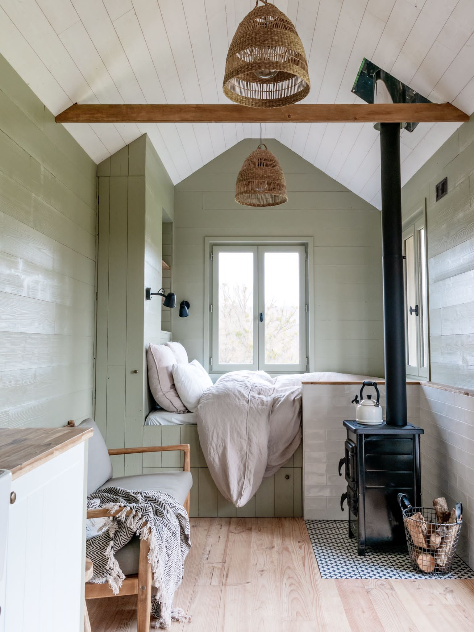 wood burner and sitting area