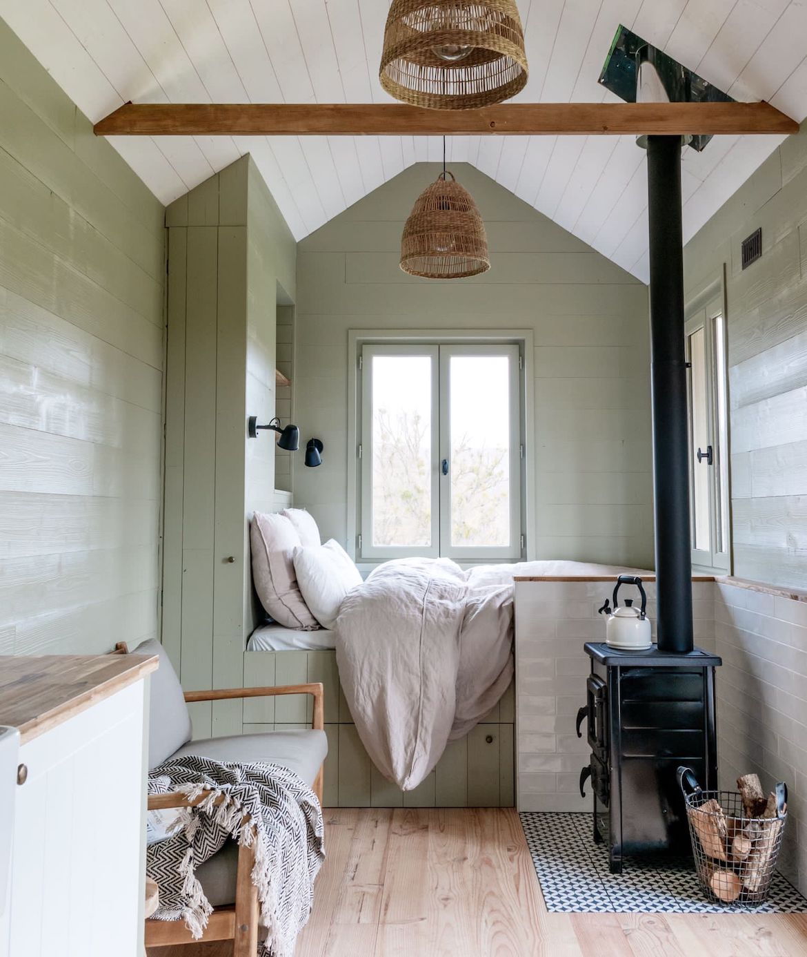 wood burner and sitting area