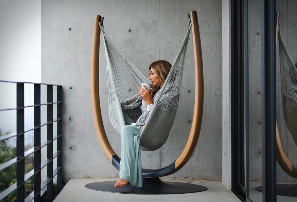 The Hammock Throne provides the comfort of a hammock without needing to tie it to trees. 