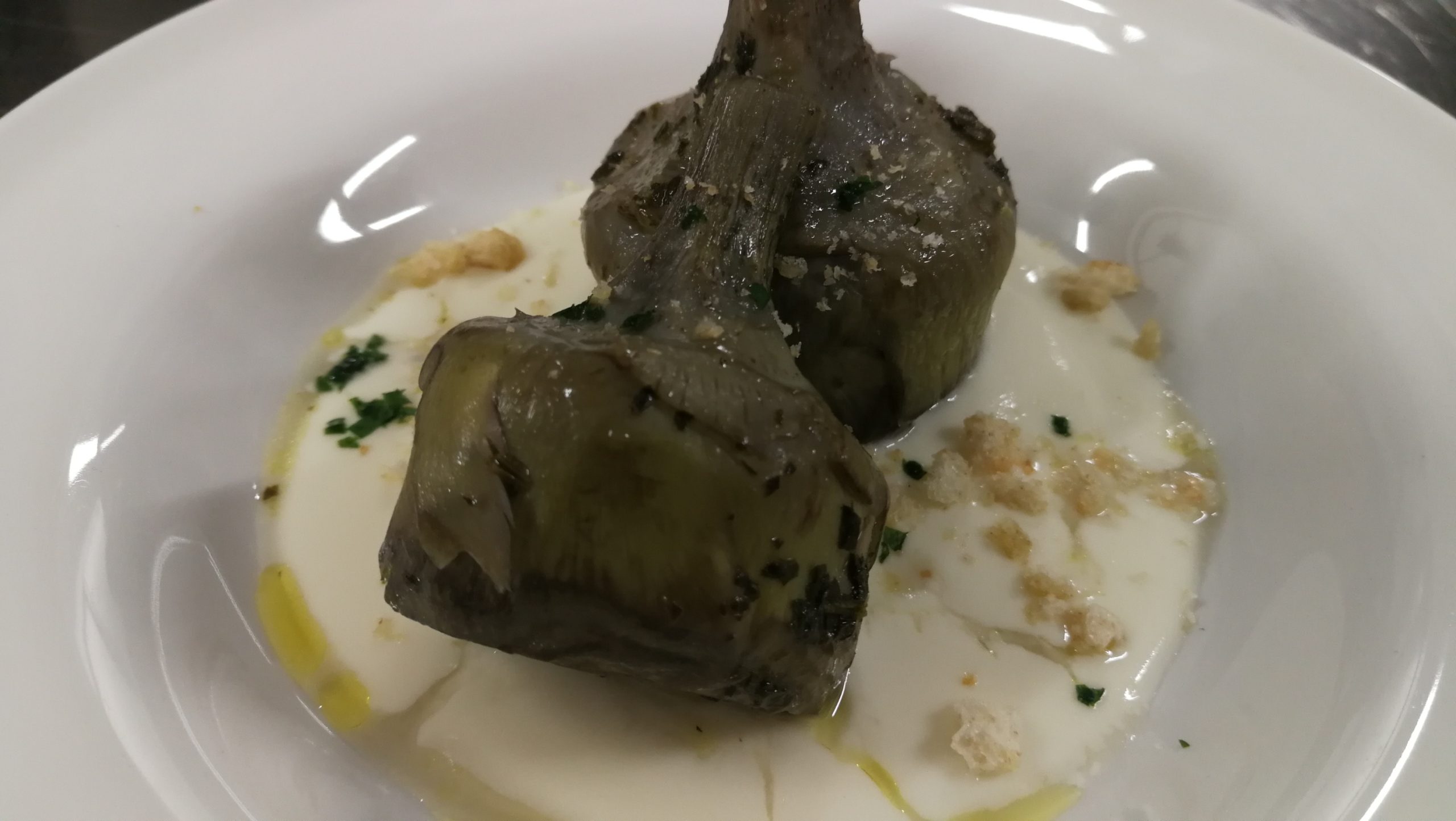 Carciofi alla romana con fonduta