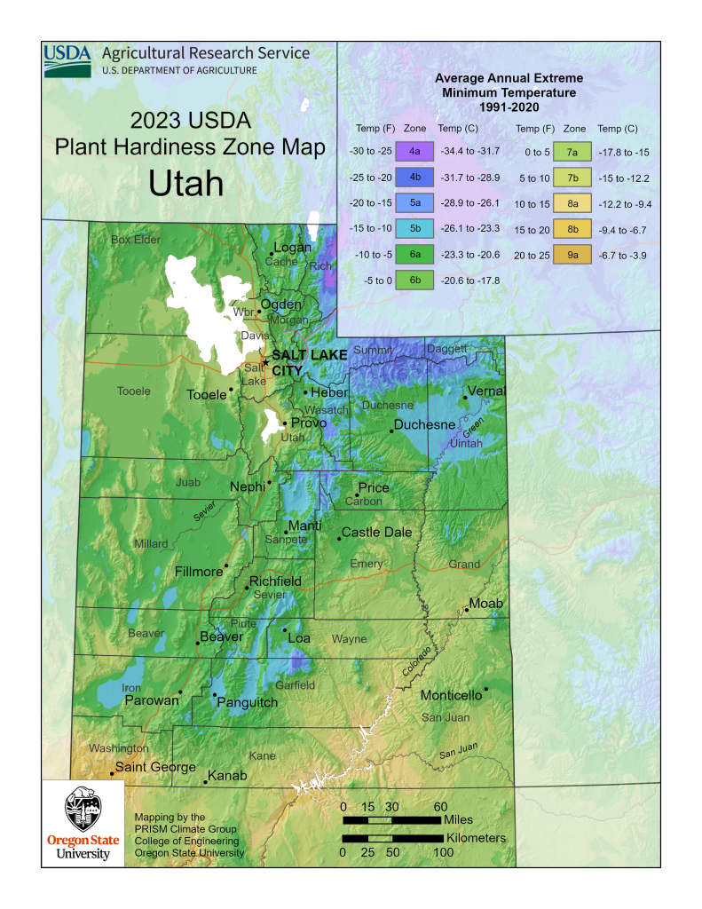 Utah 2023 USDA Hardiness Zone Map