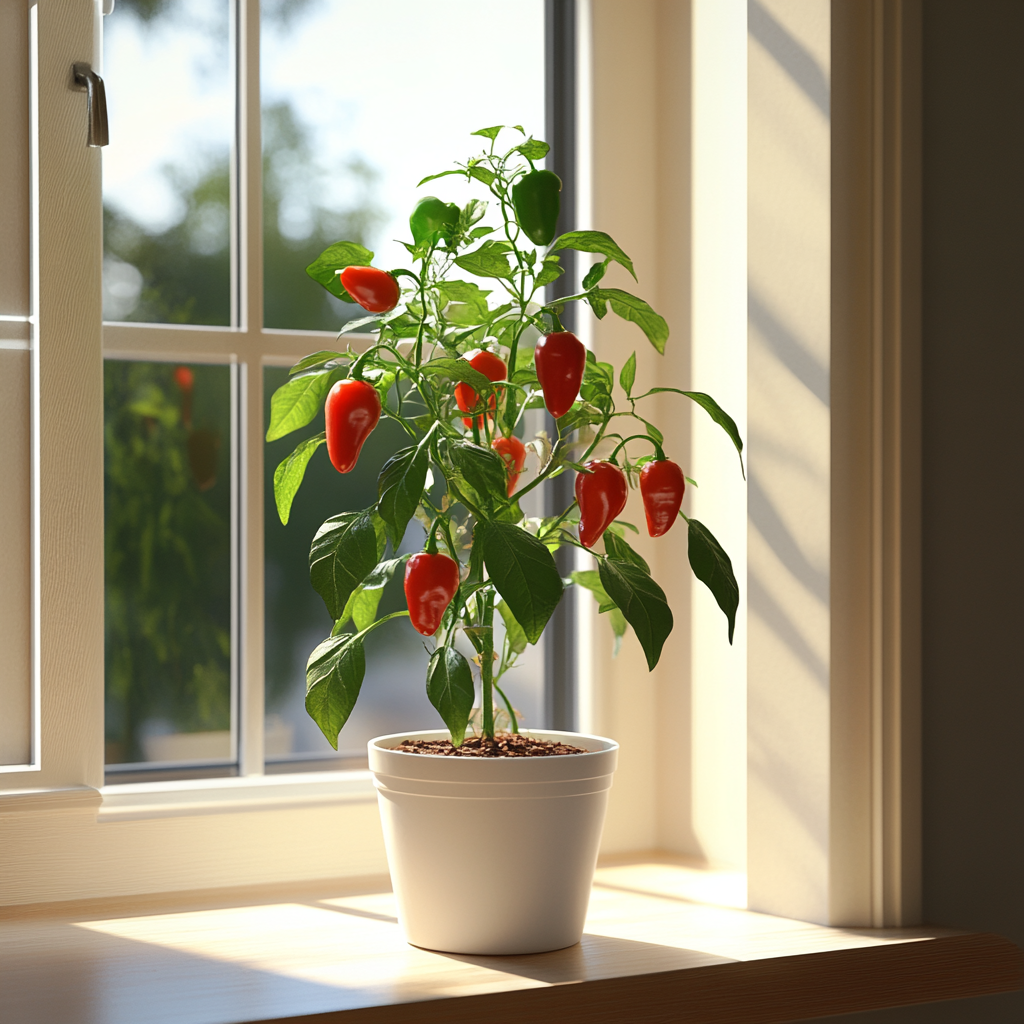 Habanero chilli plant growing indoors