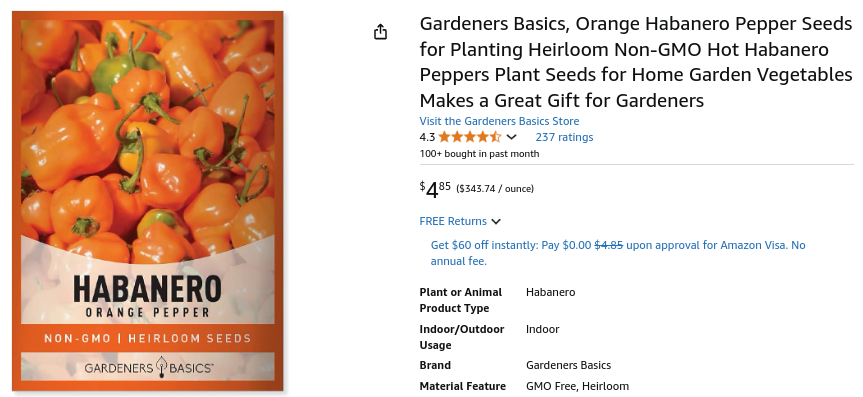 Heirloom non-GMO Orange Habanero pepper seeds