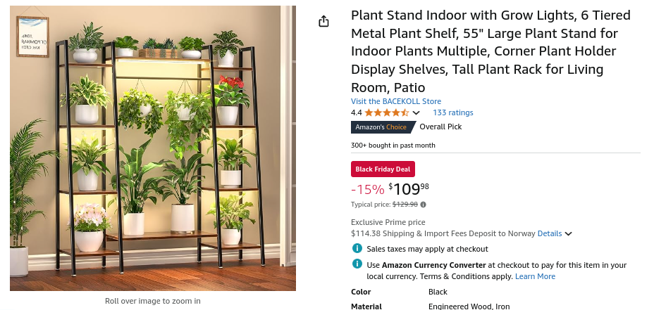 Plant Stand with Grow Lights
