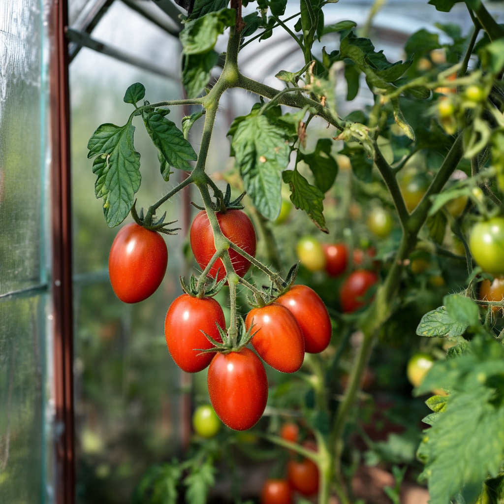 Roma tomatoes growing in greenhouse