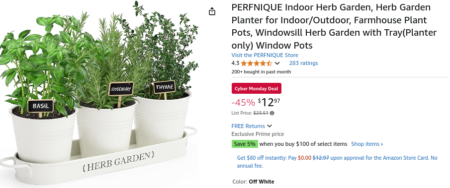 Farmhouse Plant Pots, Windowsill Herb Garden with Tray
